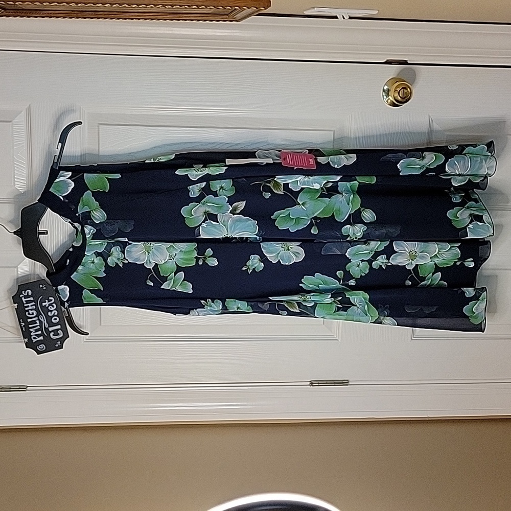 Signature by Robbie Bee Dress 16 New Navy Floral Green White Sleeveless
